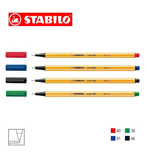 Caneta Stabilo Point 88 0,4 Kit C/4 Az/Vm/Pt/Vd em Oferta na Shopee