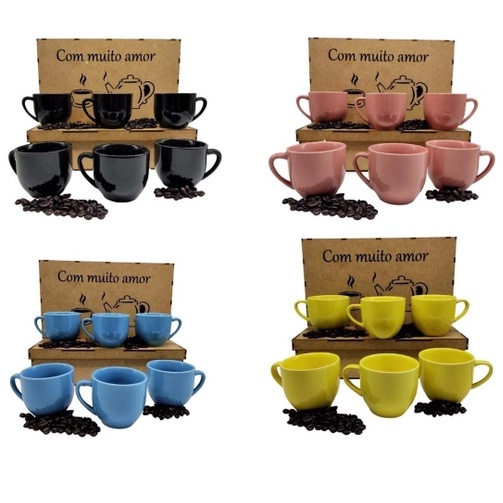 Jogo 6 Xicaras Café Chá Porcelana 170ml Com Caixa