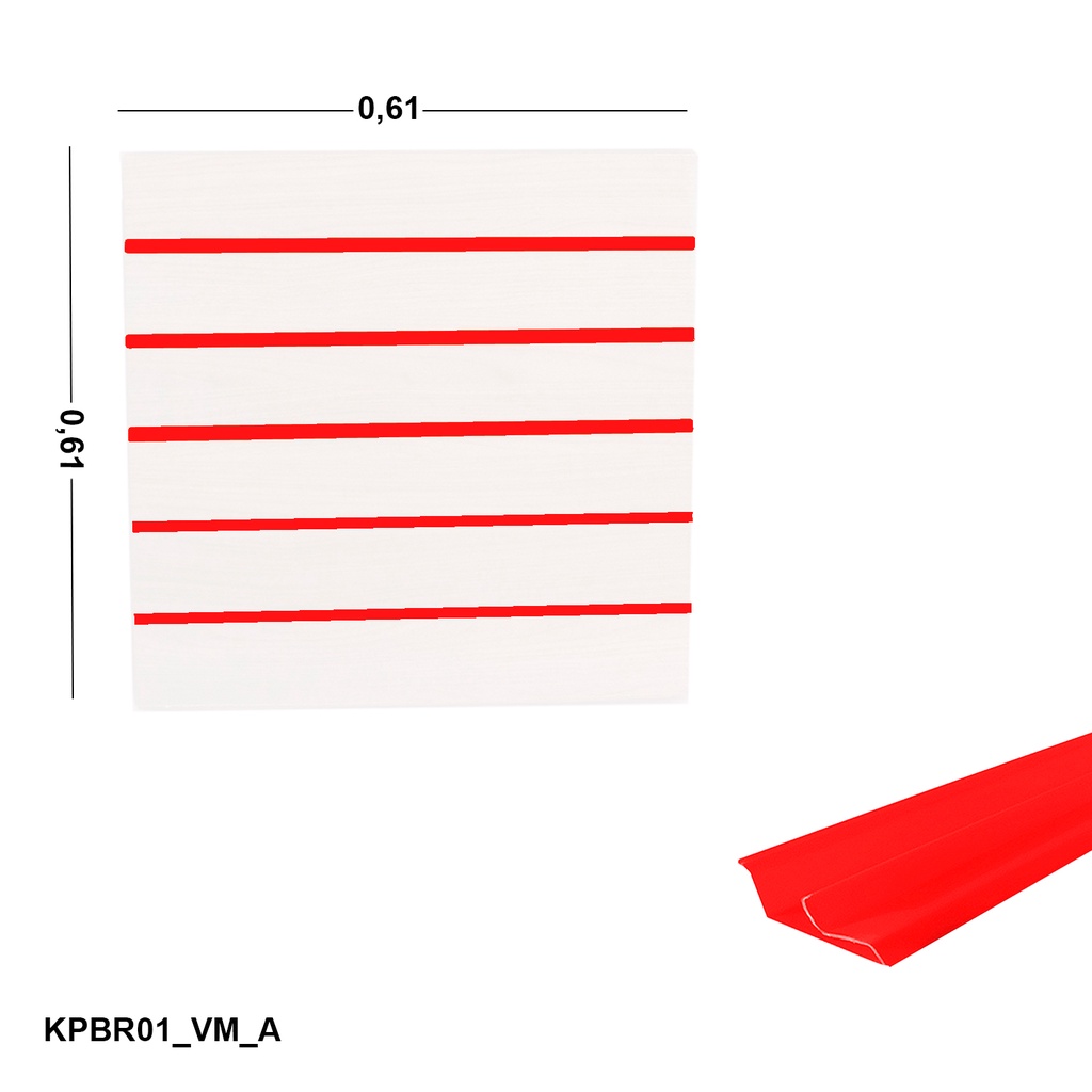 Painel Canaletado prateleira em Mdf 0,61 x 0,61m Branco + Perfil Vermelho