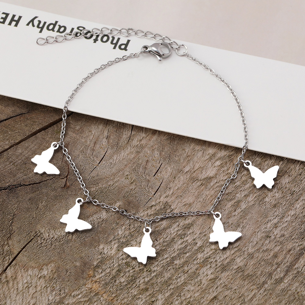 Pulseiras De Aço Inoxidável Borboleta Elegante Pingentes De Temperamento Corrente Fina Vintage Fashion Bracelet Para Jóias Femininas — imagem 2 de 2
