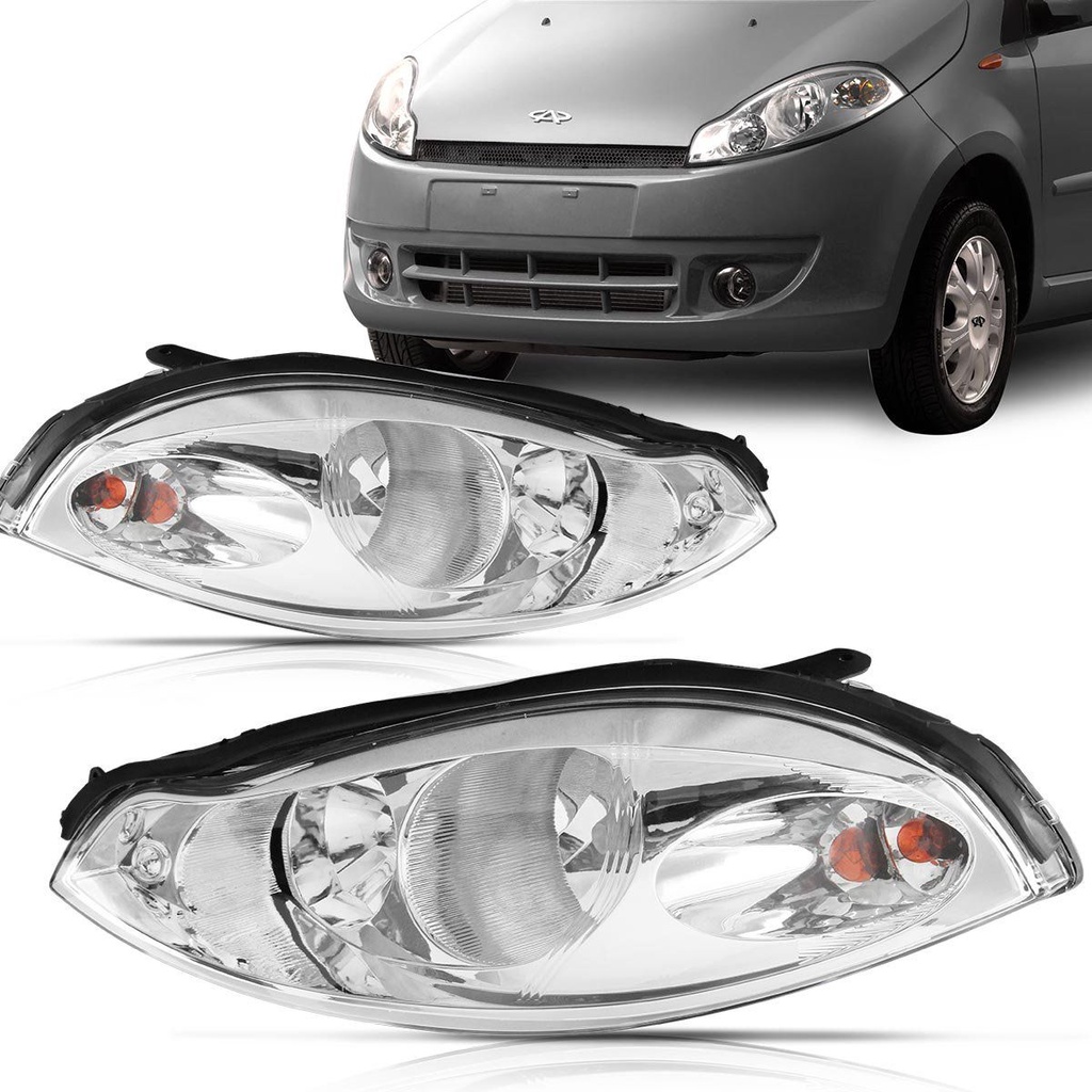 Farol Chery Face 2010 2011 2012 2013 2014 2015 Foco Duplo Cromado em Oferta na Shopee