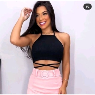 Cropped Feminino Suflex Alça Regata Com Linha Amarrar Tamanho Unico