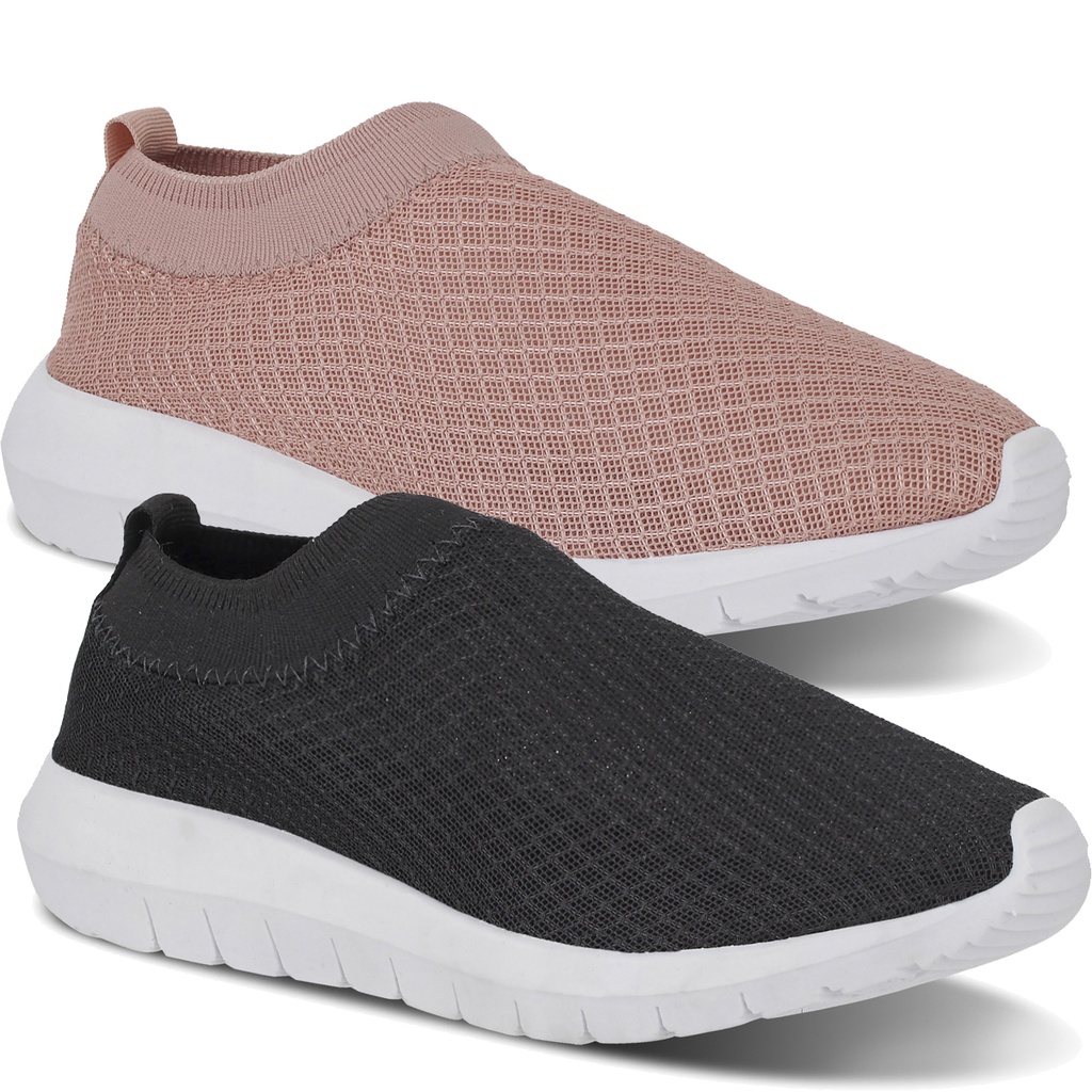 Kit 2 Tênis Feminino Header Flat Caminhada Academia Corrida Esportivo Barato