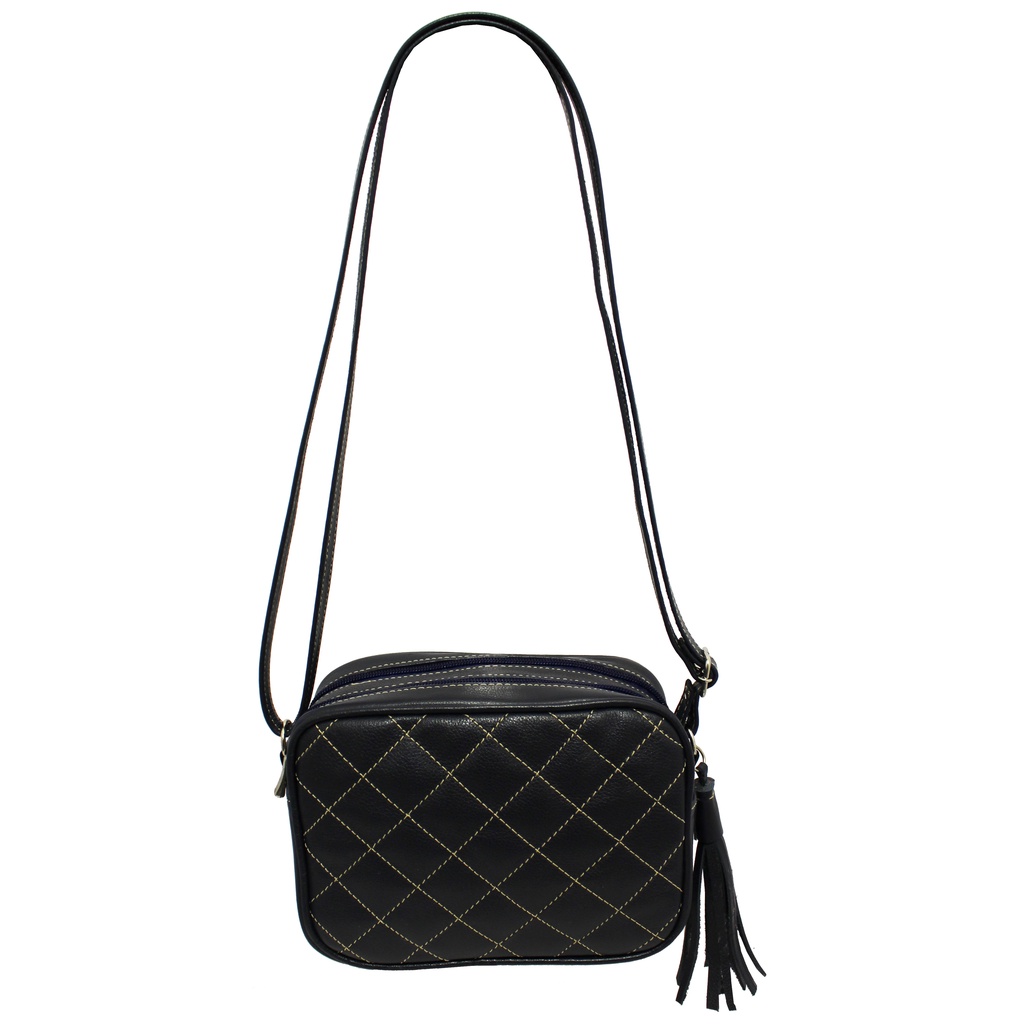Bolsa couro feminina Transversal Tiracolo pequena com 2 divisorias e pompom de Couro BLS320