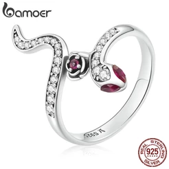 Bamoer Anel Cobra & Rose De Prata 925 Fashion Feminino SCR789-6