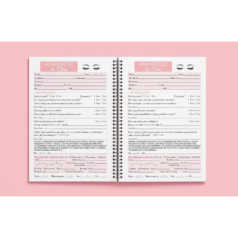 Ficha Anamnese extenção de cilios com 100 páginas