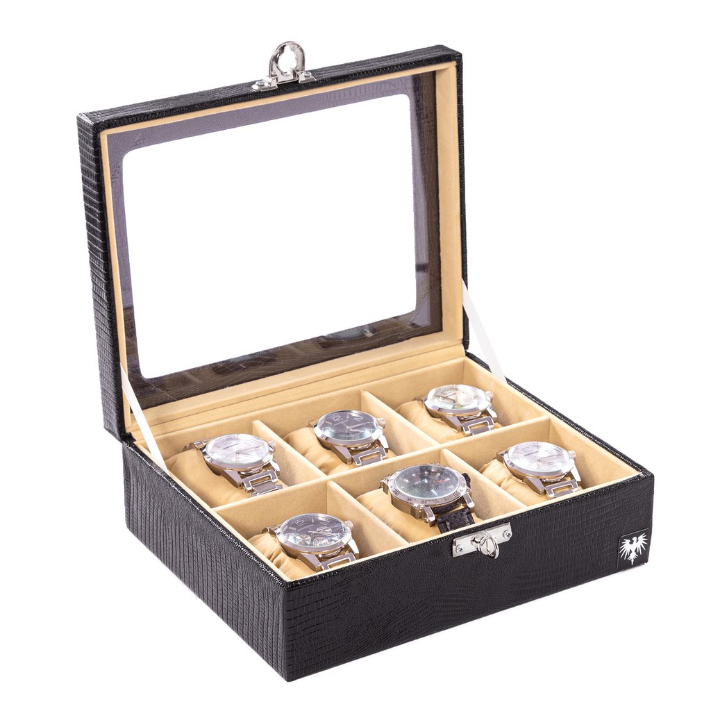 Porta Relógio Couro Ecológico Estojo 6 Nichos Maiores