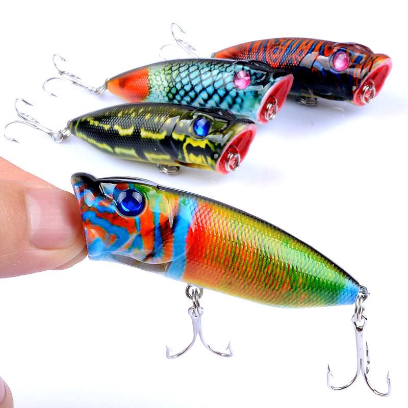 6.5 Cm/11g Flutuante Popper Mar Isca De Pesca Wobblers Lago Barco ABS Simulação De Plástico Rígido Com 6 # Biônico Gancho 3D Olhos