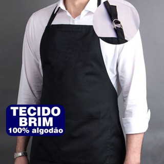 Avental Brim Algodão Com Bolso Liso Regulável Chef Cozinha Restaurante Evento Churrasco Cozinha em Oferta na Shopee