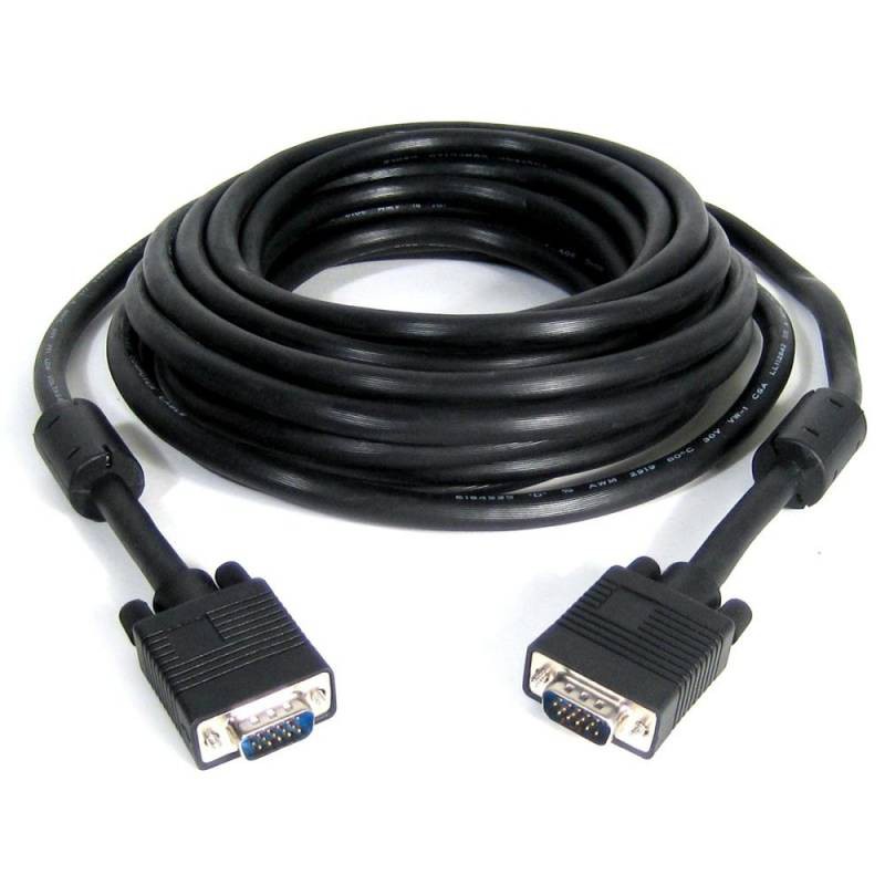 Cabo para Monitor VGA / SVGA / RGB com Filtro de Ferrite blindado injetado nas duas pontas. Terminação: HD15 macho x HD15 macho (DB15). Comprimento: 20 metros.