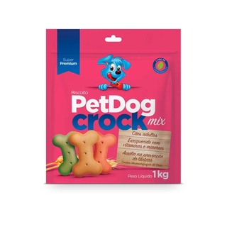 Biscoito Pet Dog Crock Mix para Cães 1 KG: Rico em Vitaminas e Minerais, Previne o Tártaro e Alegra seu Cão”. Este biscoito é uma ótima opção como recompensa para treinamentos e adestramentos, auxilia na prevenção do tártaro