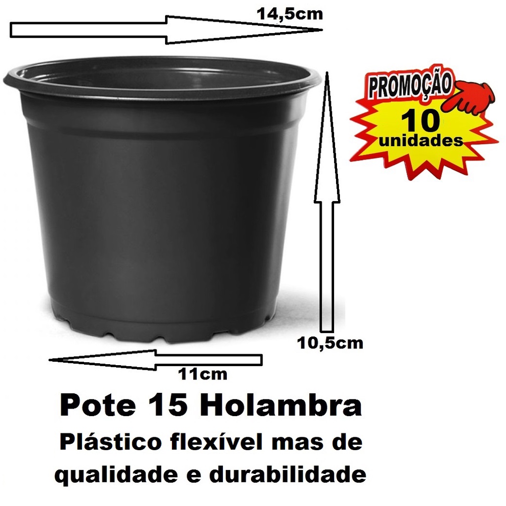 10 Vasos Pote 15 de 1.160ml Nutriplan Preto Flexível - Mudas Rosa do Deserto Suculentas Cactos