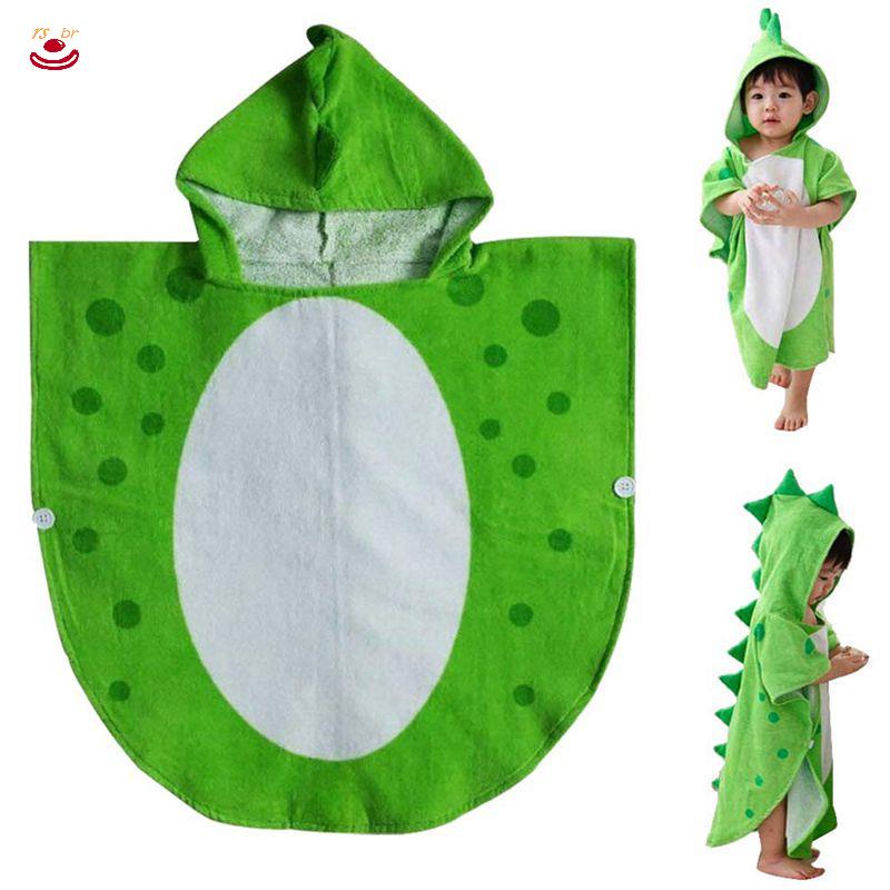 Cod Poncho Infantil De Banho Toalha De Praia Com Capuz Poncho Estampa De Dinossauro Verde Branco 55 Cm X 110 Cm Shopee Brasil