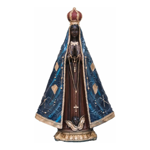 Imagem Nossa Senhora Aparecida Gesso C/ Pó Mármore Azul 20cm