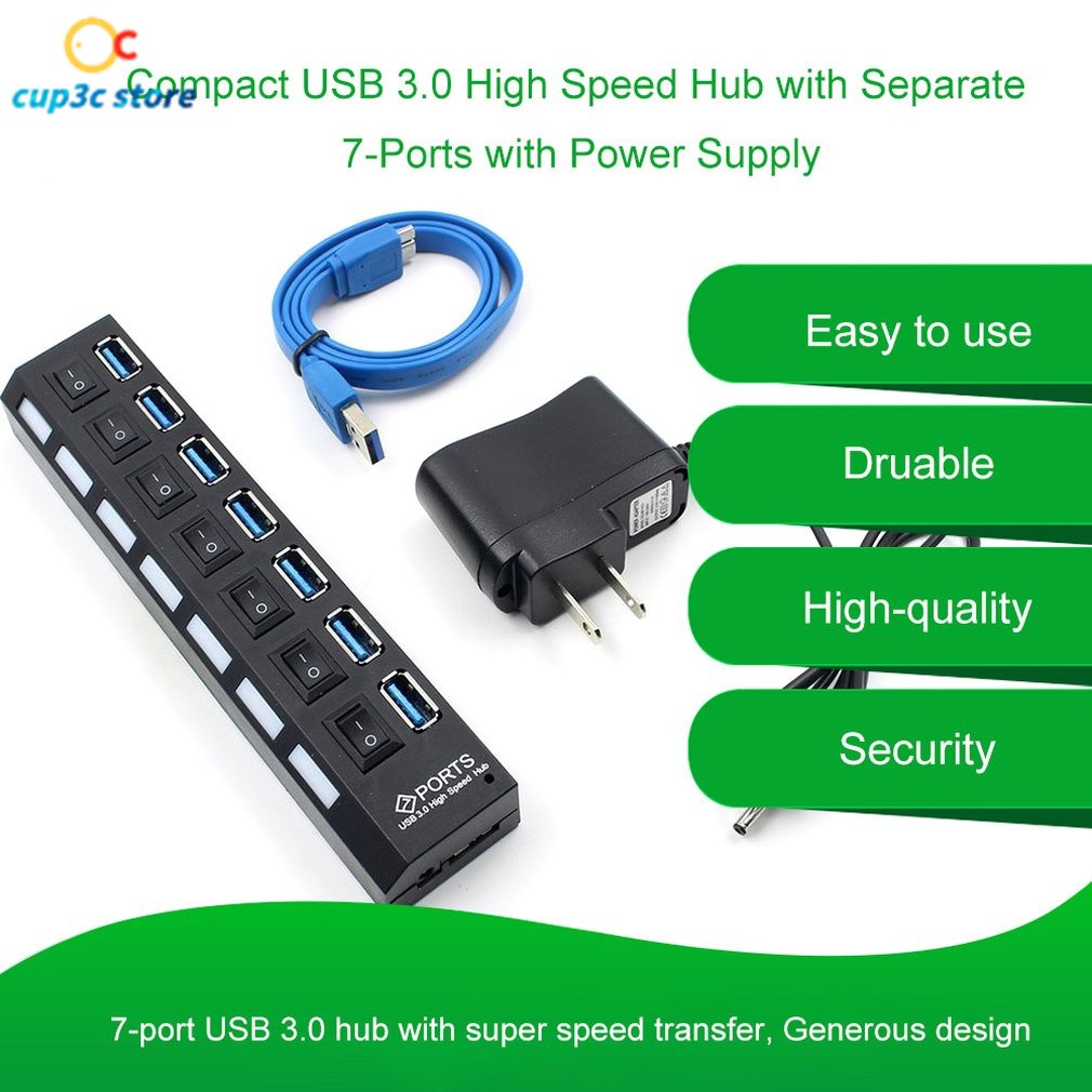 Compact usb 3 0 hub de alta velocidade com separado 7 portas com fonte