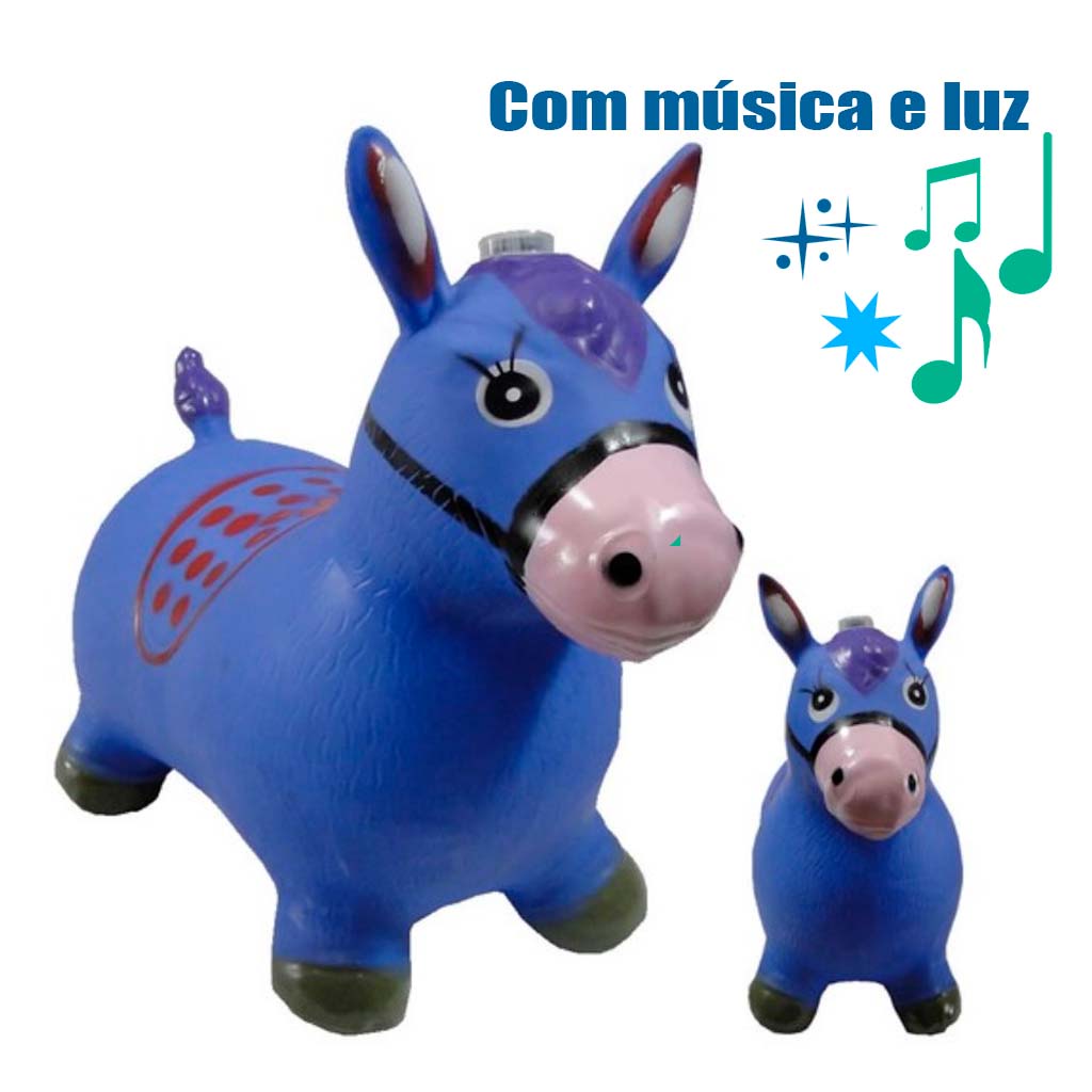 Brinquedo Cavalinho Musical  Upa Upa Pula Pula Crianças Azul Inflável Infantil