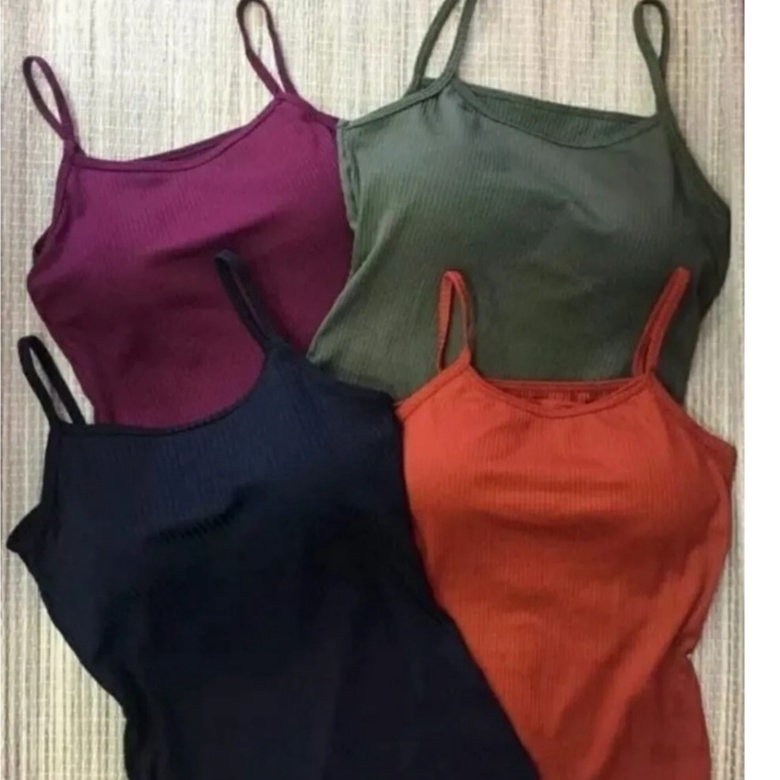 Kit 4 Blusinha De Alcinha Canelada Com Bojo Moda Primavera/verão