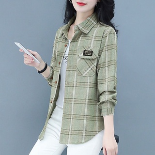 Camisa Feminina Manga Comprida Primavera Outono Roupas Mãe De Meia Idade Xadrez Blusa Da Moda Plus Size Verão Jaqueta Fina