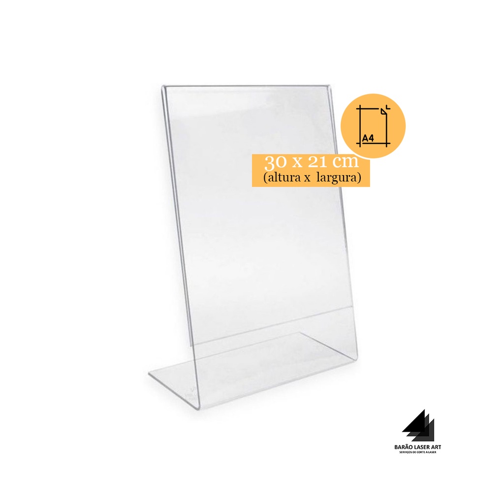 Display Expositor Acrílico Tamanho A4 Em L Ps Mesa Balcão Vertical