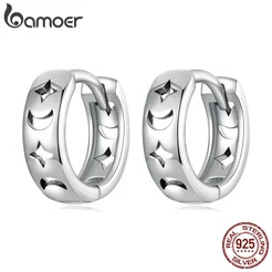Brincos Bamoer S925 Prata Fashoin Estrela Lua Oco Grampos De Orelha Mulheres Homens Meninas Jóias Presente SCE1498