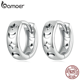 Brincos Bamoer S925 Prata Fashoin Estrela Lua Oco Grampos De Orelha Mulheres Homens Meninas Jóias Presente SCE1498