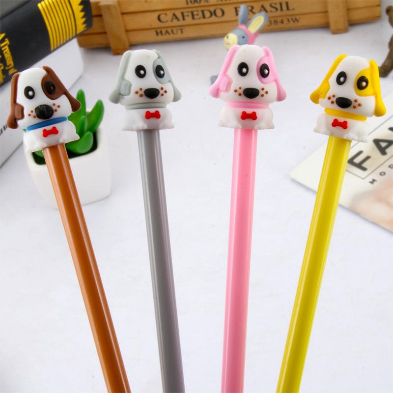 4 Peças Caneta Gel Preta Com Desenho De Cachorro E Assinatura/Material Escolar De 0,5 Mm