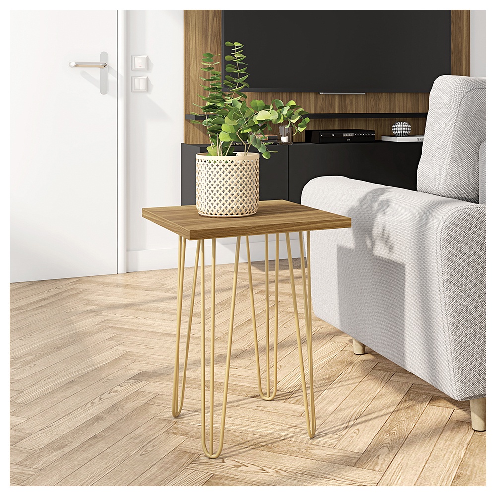 Mesa Centro Lateral Apoio (Montada) Iron 62Cm Marrom Caemmun