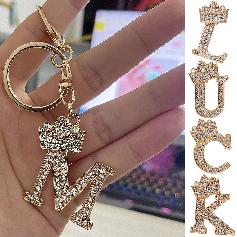 Coroa Luxuosa 26 Letras Chaveiro De Metal Moda Rhinestone Inicial Bolsa Pingentes DIY Acessórios De Aniversário Presentes
