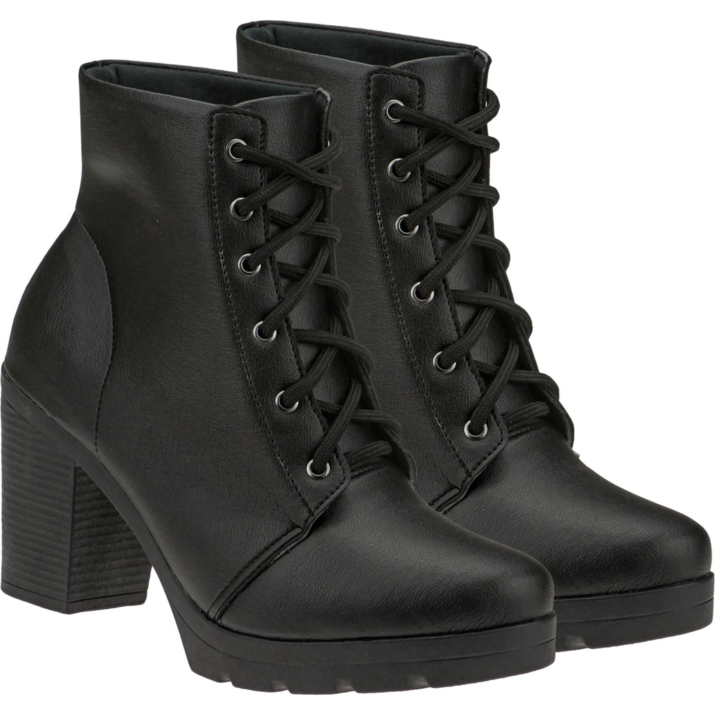 Coturno Feminino Lumiss Conforto Cano Curto Bota Tratorada Salto Médio Grosso Blogueira em Oferta na Shopee