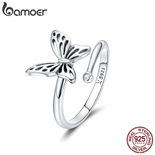 Bamoer 925 Sterling Silver Vintage Borboleta Anéis De Dedo Ajustável Para As Mulheres Noivado Jóias Scr448