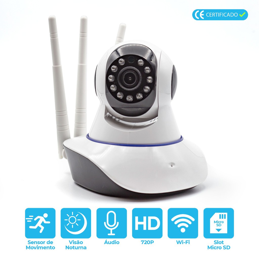 Camera Robo 3 Antenas Ip Wifi 360 Graus Sistema Yoosee/yyp2p Com Visão Noturna