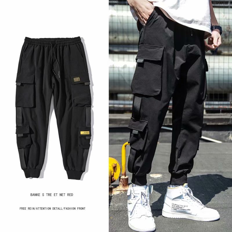 Calça Cargo Bolso Masculino Hip Hop Casual Jogger Streetwear