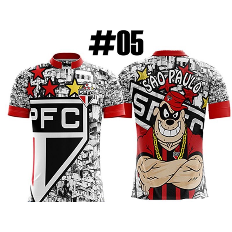 camiseta de time são Paulo favela com desenho dos irmãos metralhas SPFC tricolor