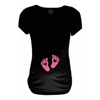 Baby Long Blusa Gestante Grávida Divertida Pezinho Rosa 100% Algodão Preto