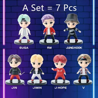 7 Pçs/Set BTS Minúsculo TAN Mini Figura Bangtan Meninos Grupos Anime Estatueta Brinquedo Grupo Idol Boneca De Presente PVC Modelo