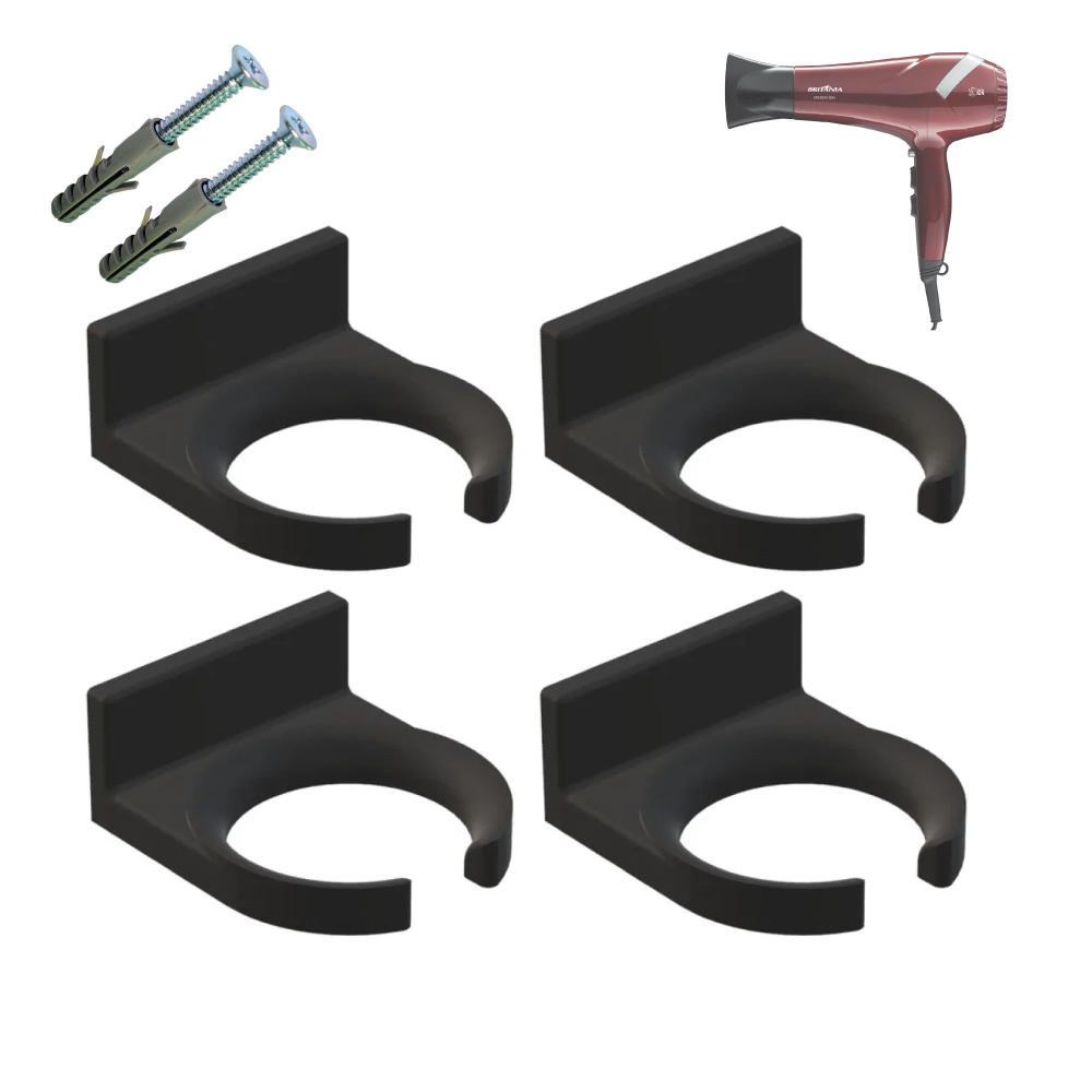 Kit 4 Suportes De Parede P/ Secador De Cabelo Universal c/ Parafusos