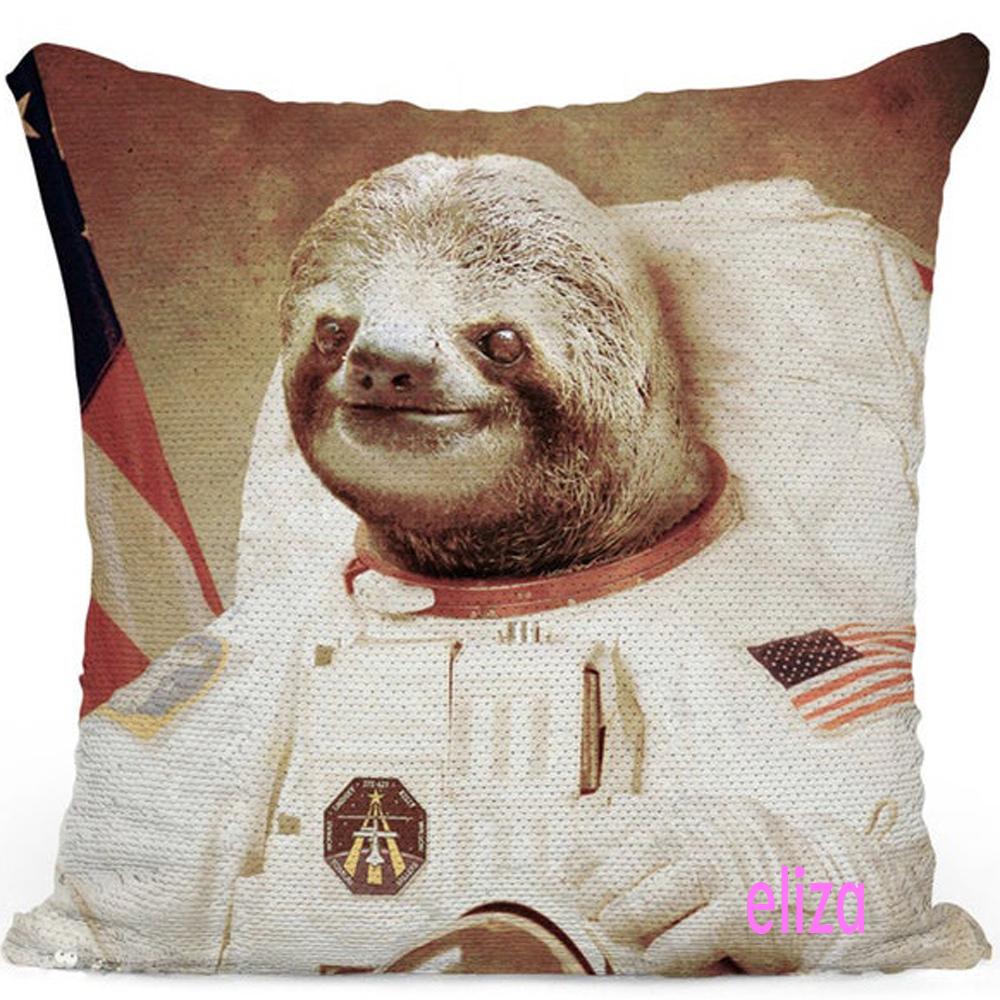 sloth sequin pillow