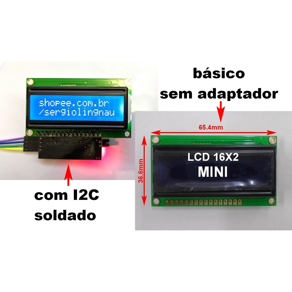 Display Lcd 1602 Mini 16x2 Caracter Backlight Fundo Azul Com Ou Sem I2c Pcf8574 Para Arduino Pic 8674