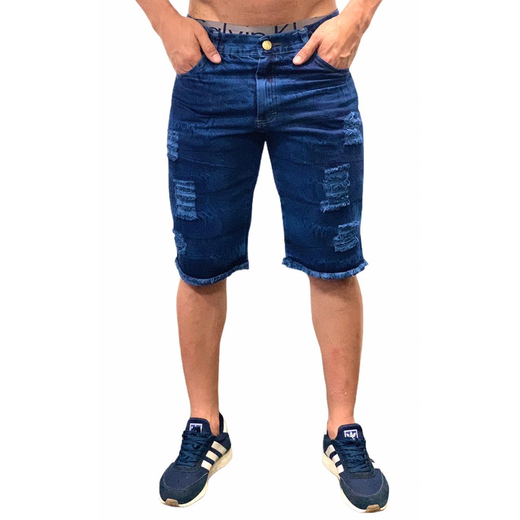 Bermuda Jeans Masculina Rasgada Kit 3 Escura Preto E Branco Shopee Brasil