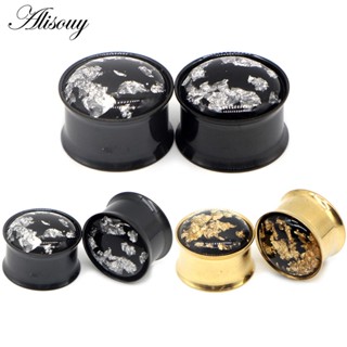 Alisouy 2 Pçs Nova Chegada Moda Aço Orelha plug Túnel Corpo Jóias piercing Medidores De Expansor Ouro Preto Cor em Oferta na Shopee
