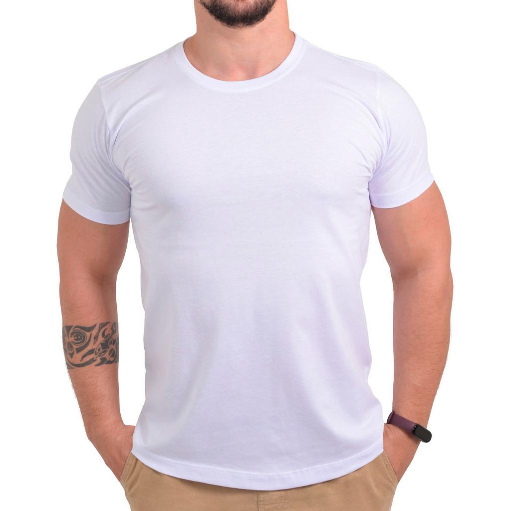 Camiseta Masculina Branca Lisa em Algodão - Camisa Sem Estampa - Blusa Básica para Homem