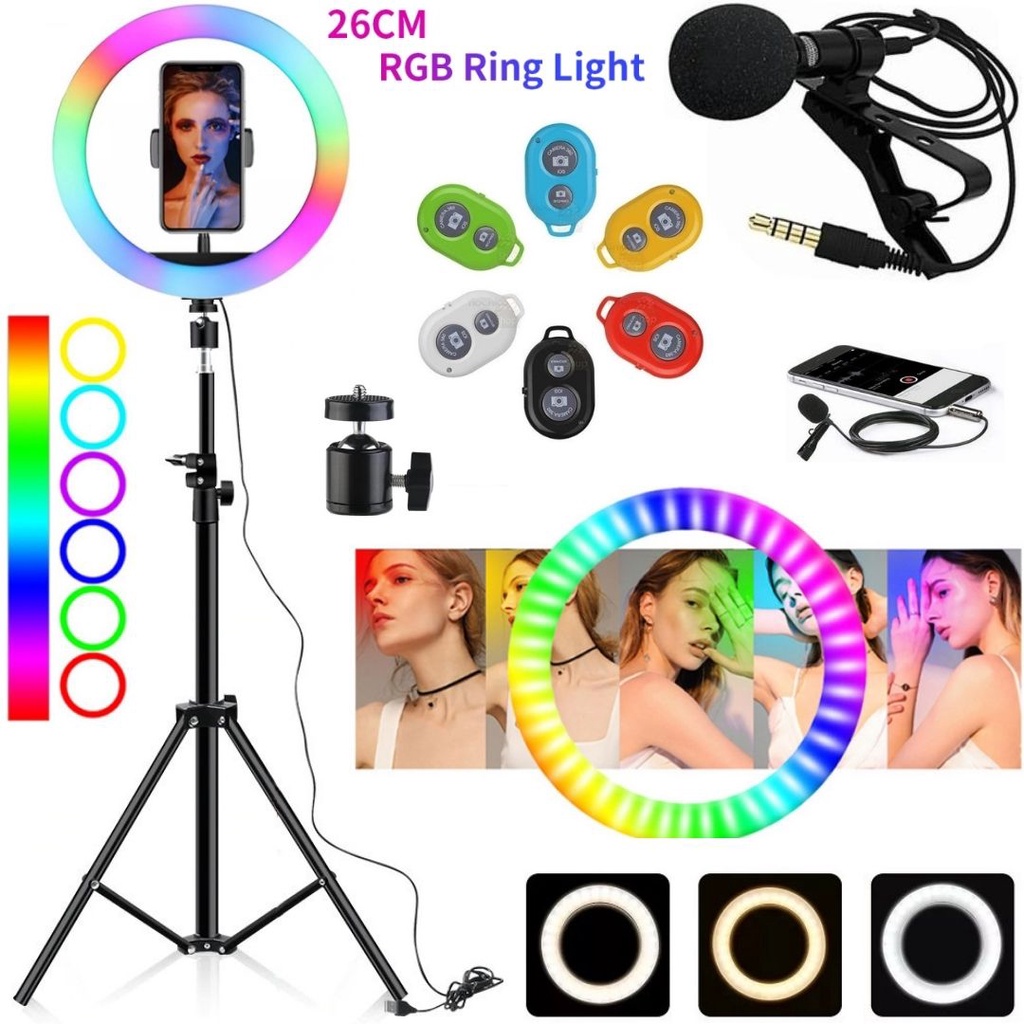 Ring Light Luz Colorida Com Tripé 2m Celular Tiktok Make Insta Microfone Lapela Gravação