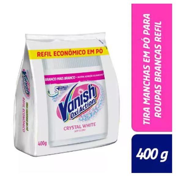 Vanish Sem Cloro sachê de 400g Refil White Em Pó Alvejante para roupas brancas