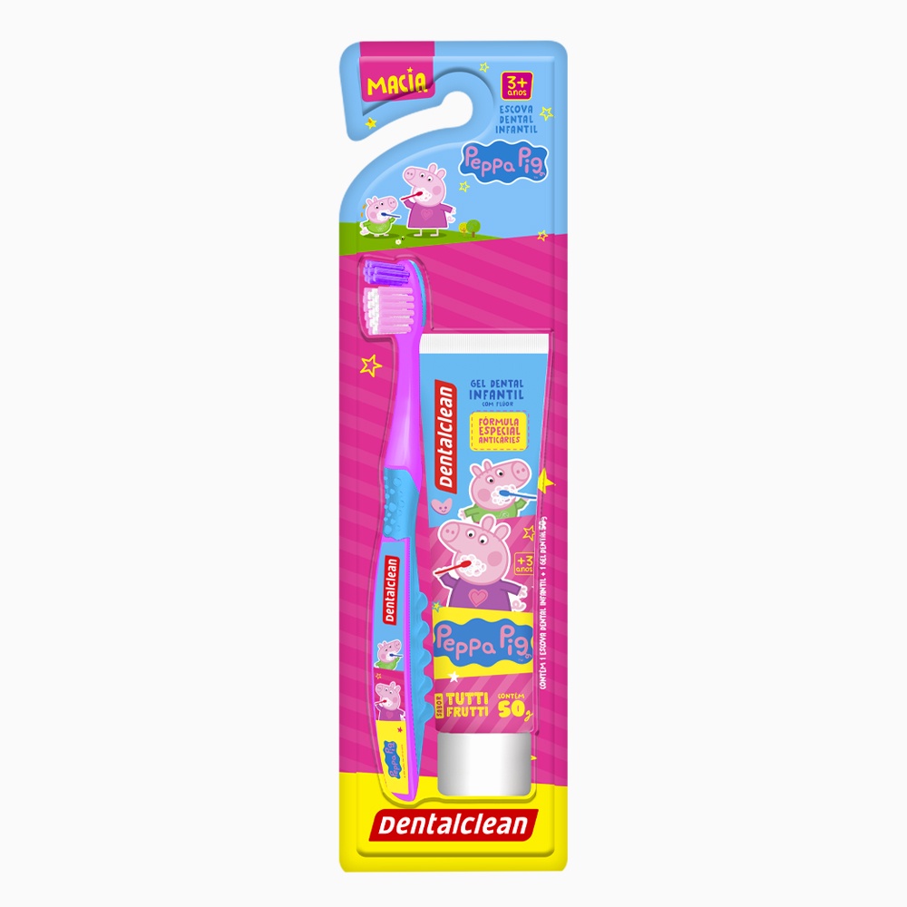 Escova De Dente Infantil Peppa Pig + Gel Dental 50g Tutti Frutti (kit DentalClean) em Oferta na Shopee