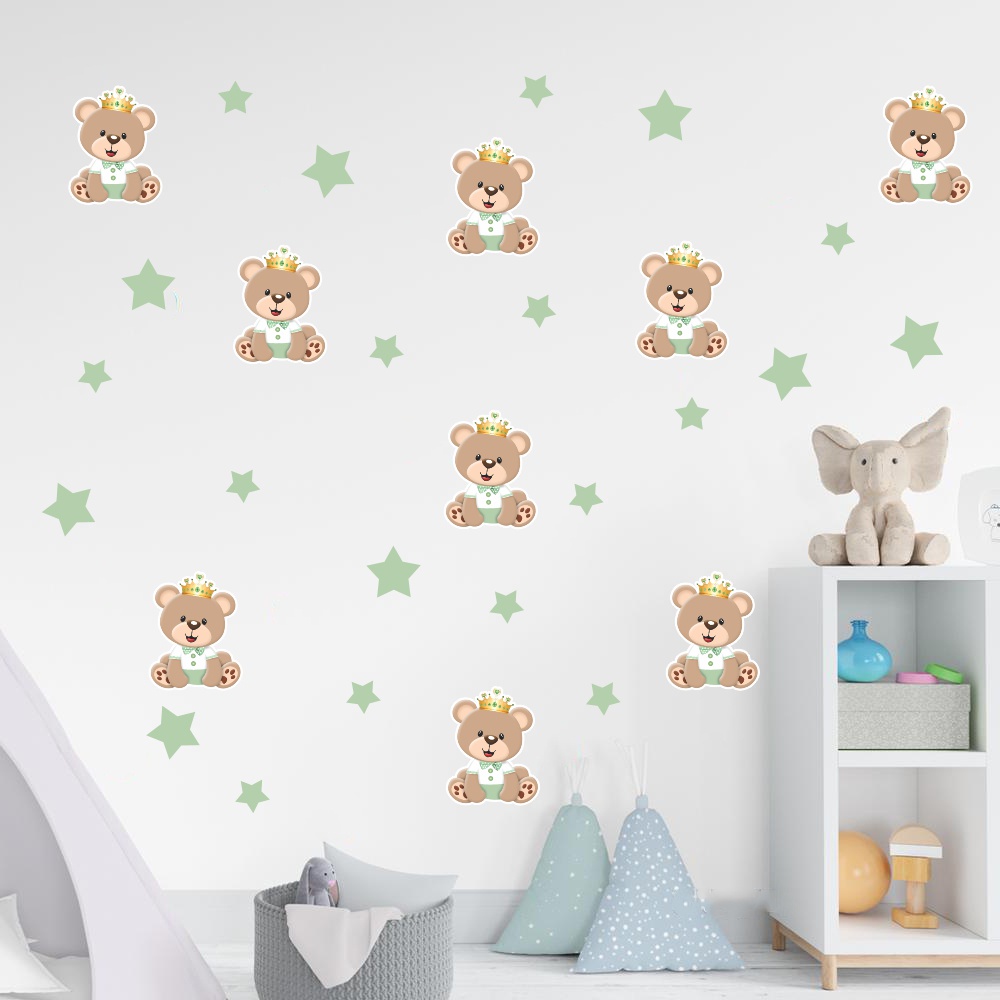Adesivo de Parede Infantil Urso Ursinho Príncipe Verde quarto de bebê decoração fácil