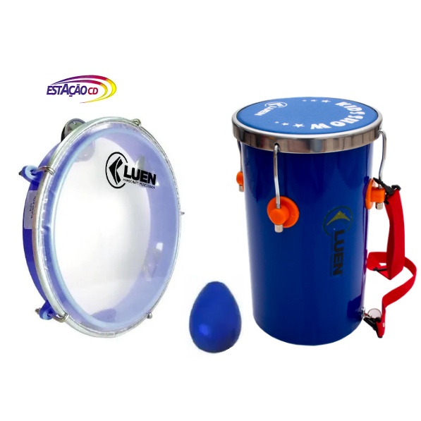 Kit Infantil Rebolo + Ganza + Pandeiro - Luen Kids Show Azul