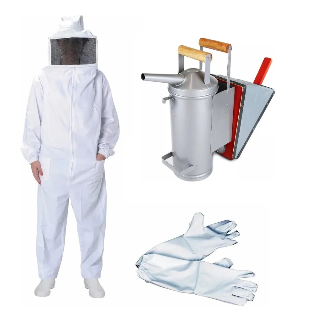 Kit Apicultor Apicultura Macacão Roupa Brim + Fumigador + Luva Promoção em Oferta na Shopee