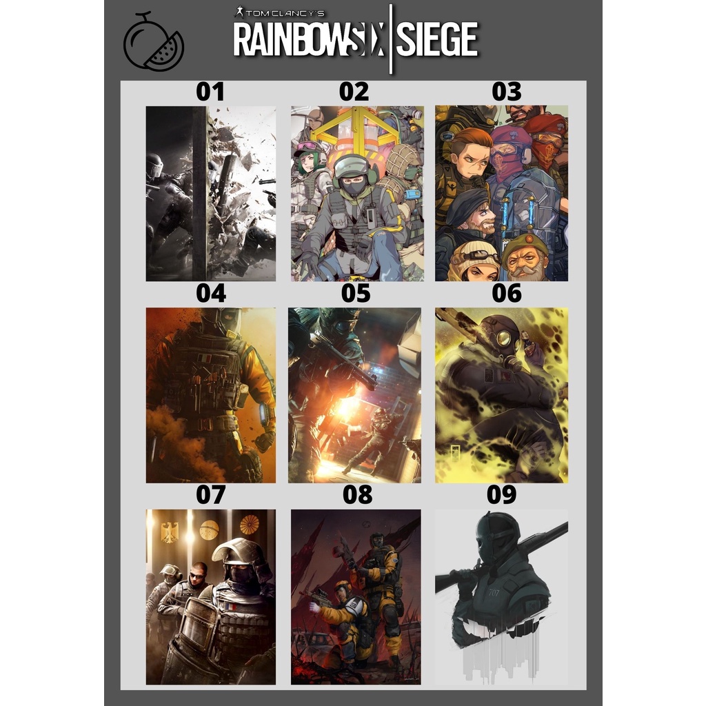 TOM CLANCY`S RAINBOW SIX SIEGE 01 a 09 - Quadro decorativo 14cm x 20cm mdf - gamer - decoração