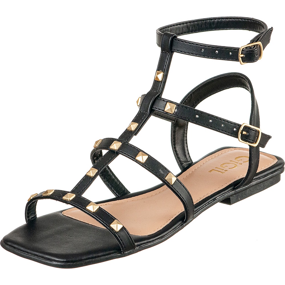 Sandália Feminina Rasteirinha Gladiadora Fivela Cravo Confortável Blogueira Calçado Macia Colorido