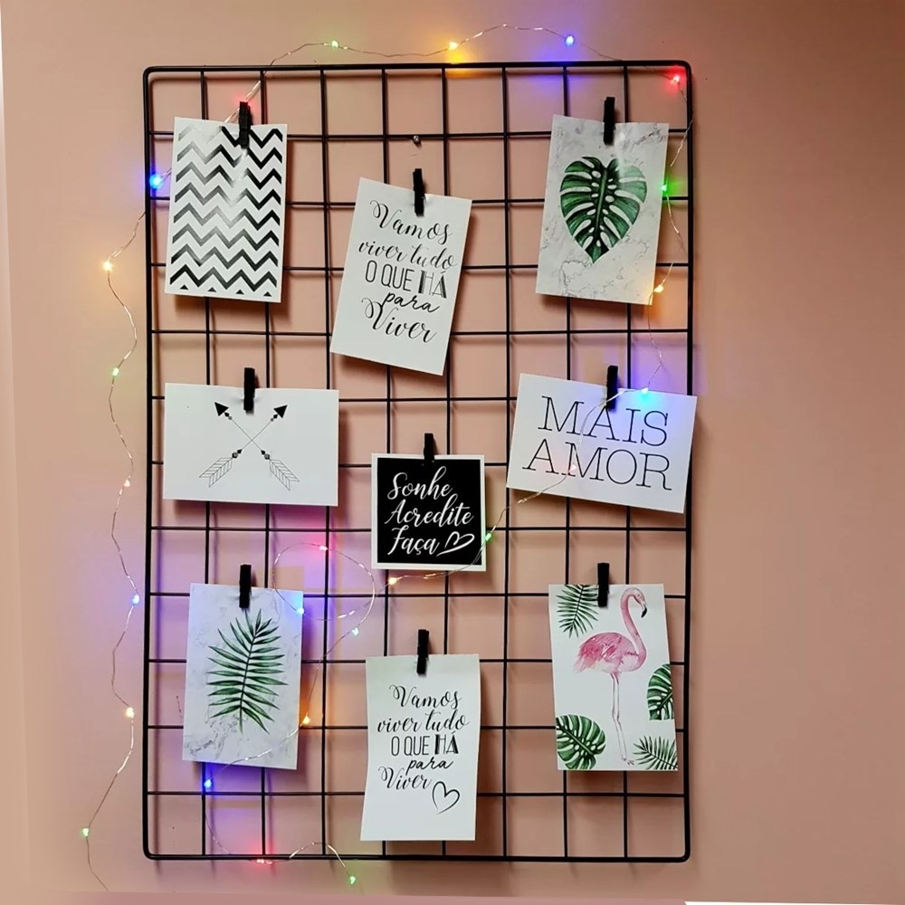 TELA ARAMADA 30X40CM MULTIUSO MEMORY BOARD COM 5 MINI PRENDEDORES